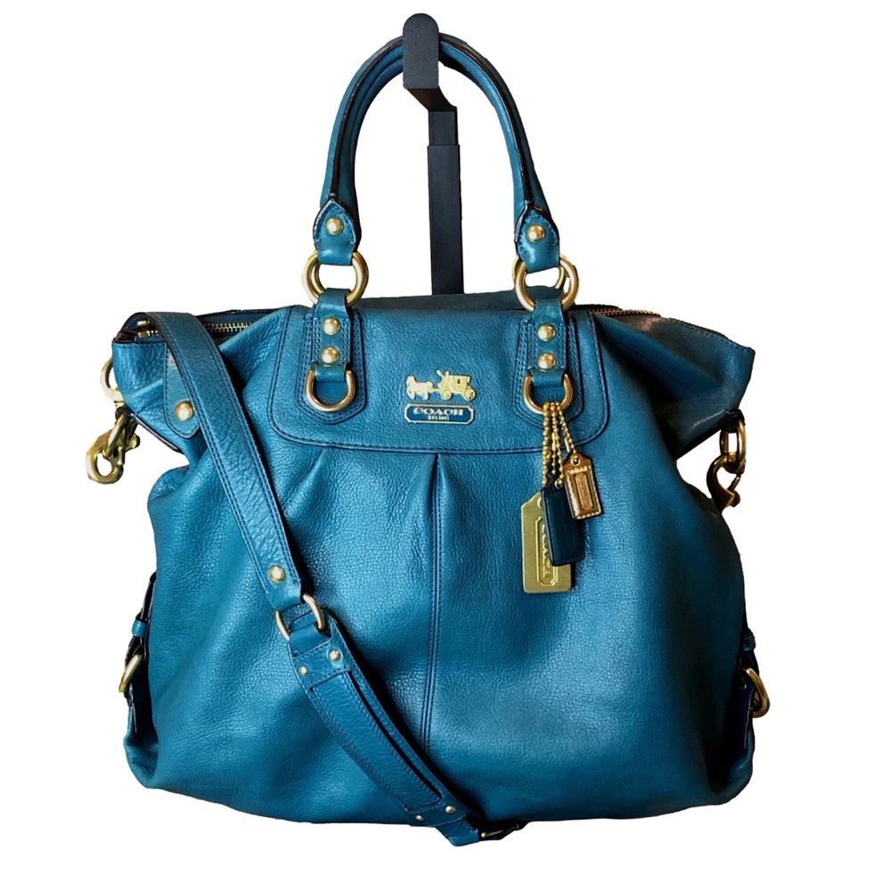 Vintage COACH Madison Turquoise Leather Satchel Rear Zipper Pocket Bag 12935